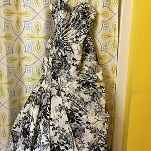 Lavender/black/silver/off white floral prom dress with sequins